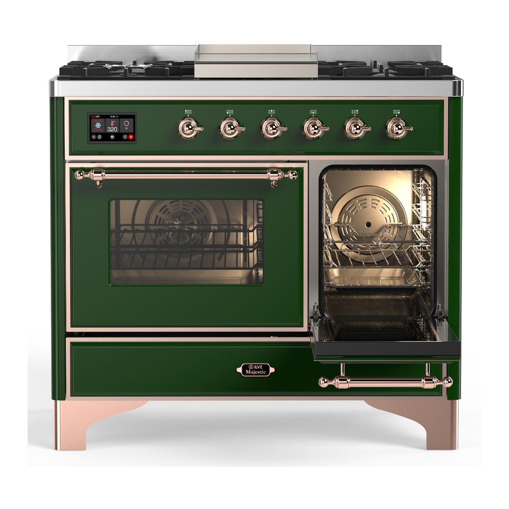 Ilve UMD40FNR3EGPLP Ilve Umd40Fnr3Egplp Majestic Iii 40 Inch Dual Fuel Range With 6 Burners And Griddle, Dual Function Burner Up To 25,000 Btu (Liquid Propane, Triple Glass Door, Emerald Green, Copper)