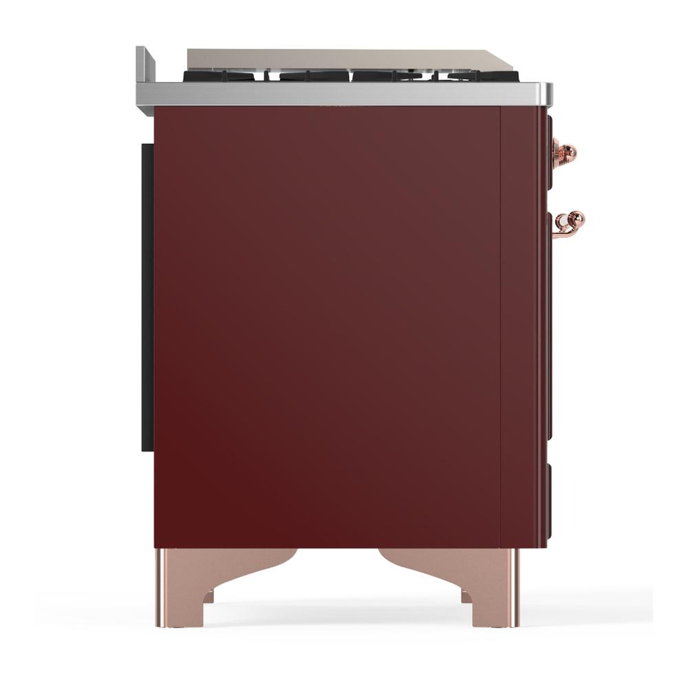 Ilve UM60FNR3BUPLP Ilve Um60Fnr3Buplp Majestic Iii 60 Inch Dual Fuel Range With 9 Burners And Griddle, Dual Function Burner Up To 25,000 Btu (Liquid Propane, Triple Glass Door, Burgundy, Copper)