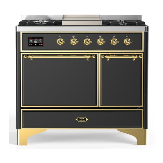 Ilve UMD40FQNR3MGG Ilve Umd40Fqnr3Mgg Majestic Iii 40 Inch Dual Fuel Range With 6 Burners And Griddle, Dual Function Burner Up To 25,000 Btu (Natural Gas, Solid Door, Graphite Matte, Brass)