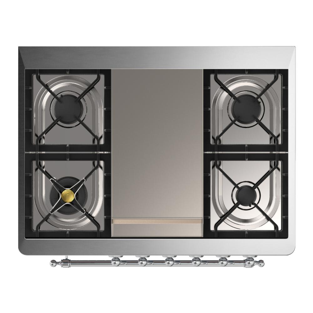 Ilve UM36FNR3BGC Ilve Um36Fnr3Bgc Majestic Iii 36 Inch Dual Fuel Range With 6 Black Brass Burners And Griddle, Dual Function Burner Up To 25,000 Btu (Triple Glass Door, Blue Grey, Chrome, Natural Gas)