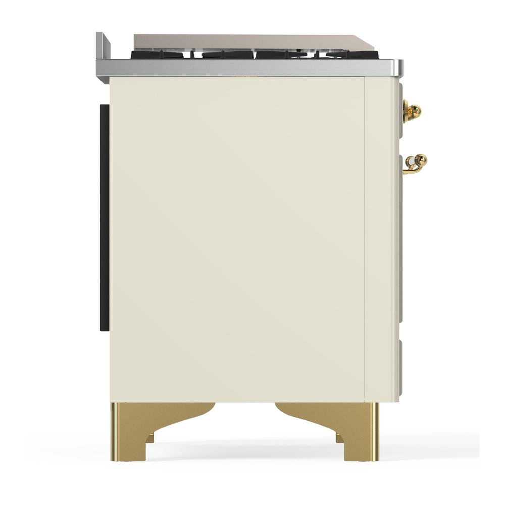 Ilve UM36FQNR3AWGLP Ilve Um36Fqnr3Awglp Majestic Iii 36 Inch Dual Fuel Range With 6 Black Brass Burners And Griddle, Dual Function Burner Up To 25,000 Btu (Solid Door, Antique White, Brass, Liquid Propane)