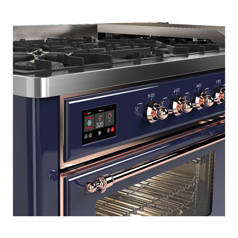 Ilve UM60FNR3MBP Ilve Um60Fnr3Mbp Majestic Iii 60 Inch Dual Fuel Range With 9 Burners And Griddle, Dual Function Burner Up To 25,000 Btu (Natural Gas, Triple Glass Door, Midnight Blue, Copper)