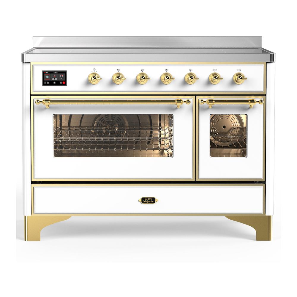 Ilve UMIB48NR3WHG Ilve Umib48Nr3Whg Majestic Iii 48 Inch Induction Range With 6 Elements, 5.02 Cu. Ft. Total Oven Capacity (Triple Glass Door, White, Brass)