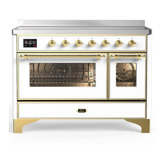 Ilve UMIB48NR3WHG Ilve Umib48Nr3Whg Majestic Iii 48 Inch Induction Range With 6 Elements, 5.02 Cu. Ft. Total Oven Capacity (Triple Glass Door, White, Brass)