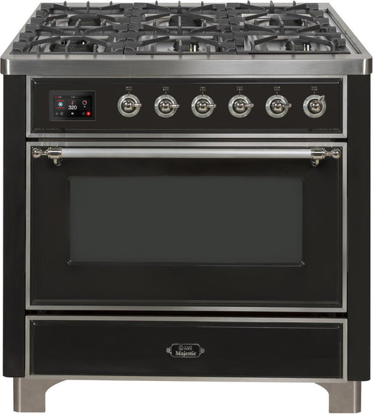 Ilve UM09FDNS3MGC Majestic Ii 36 Inch Dual Fuel Natural Gas Freestanding Range In Matte Graphite With Chrome Trim