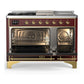 Ilve UM48FSQNR3BUGLP Ilve Um48Fsqnr3Buglp Majestic Iii 48 Inch Dual Fuel Range With 5 Black Brass Burners, Griddle And French Top, Dual Function Burner Up To 25,000 Btu (Liquid Propane, Solid Door, Burgundy, Brass)