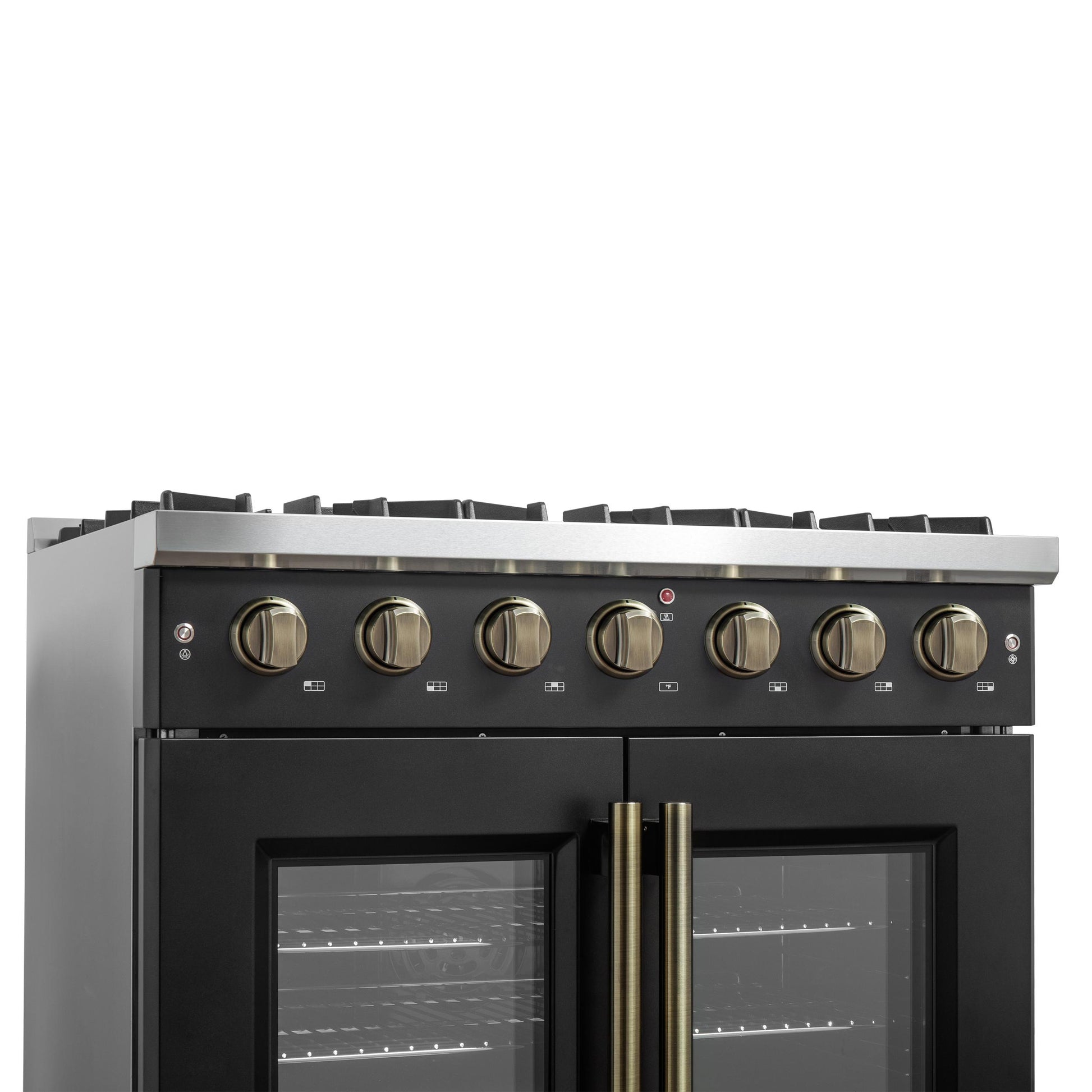 Forno FFSGS644436BLK Forno Galiano 36-Inch French Door Gas Range Black And Antique Brass Design, 6 Sealed Burners 83,000 Btu, 5.36 Cu.Ft. Convection Oven