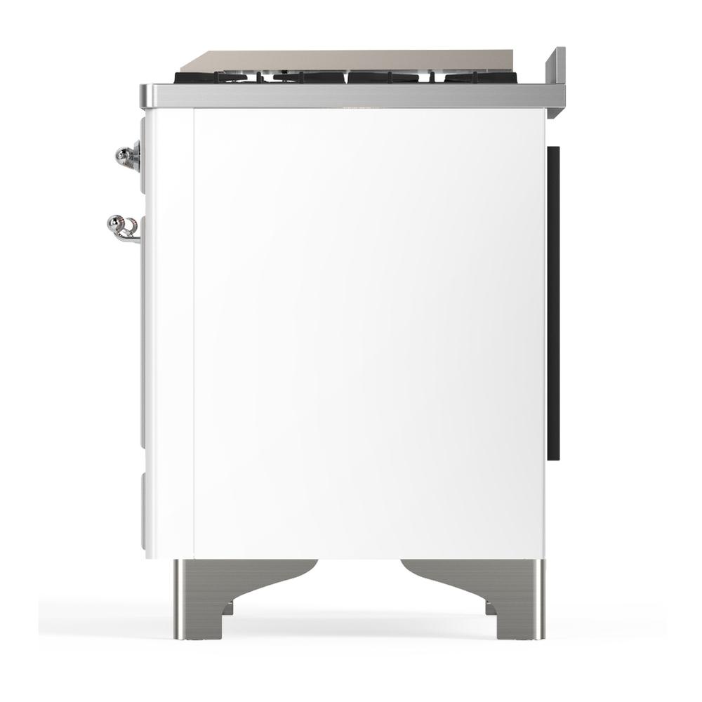 Ilve UM36FNR3WHC Ilve Um36Fnr3Whc Majestic Iii 36 Inch Dual Fuel Range With 6 Black Brass Burners And Griddle, Dual Function Burner Up To 25,000 Btu (Triple Glass Door, White, Chrome, Natural Gas)