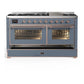 Ilve UM60FNR3BGP Ilve Um60Fnr3Bgp Majestic Iii 60 Inch Dual Fuel Range With 9 Burners And Griddle, Dual Function Burner Up To 25,000 Btu (Natural Gas, Triple Glass Door, Blue Grey, Copper)