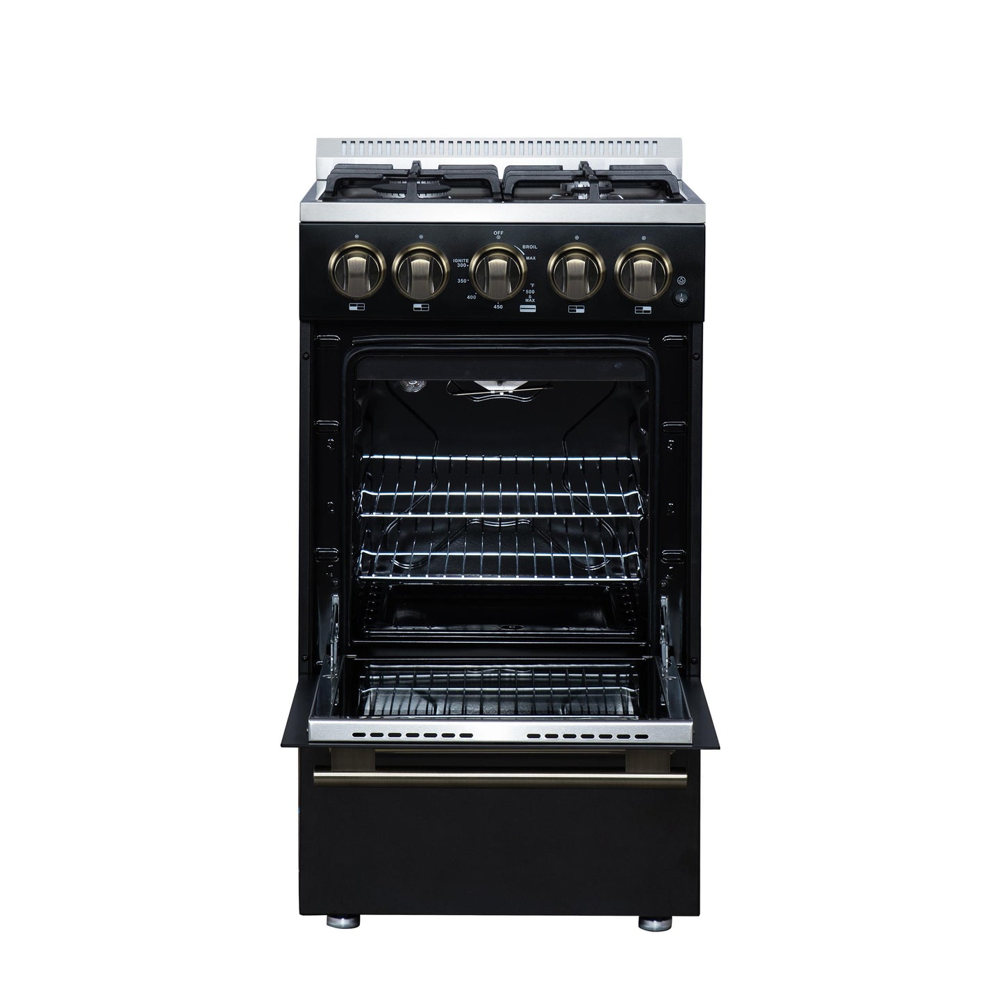Forno FFSGS626520BLK Forno Lamazze 20 Inch Freestanding Gas Range In Black, Compact Design