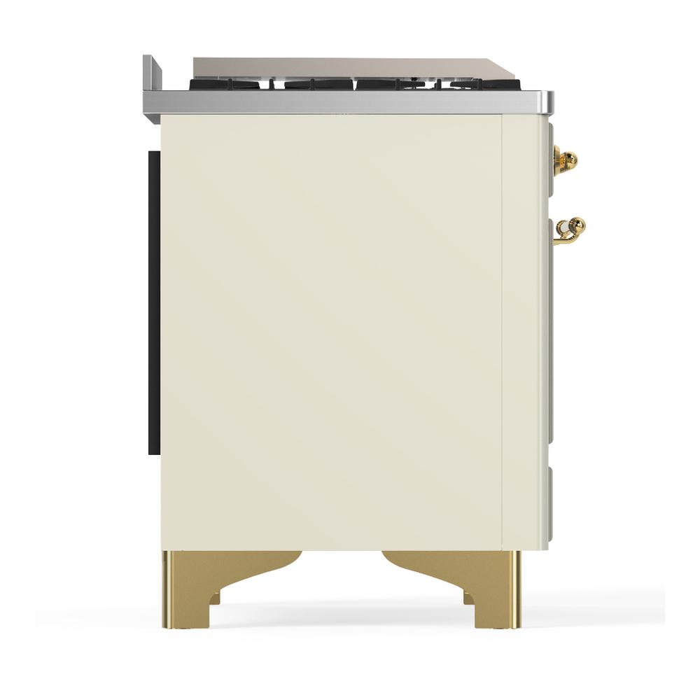 Ilve UM60FSQNR3AWGLP Ilve Um60Fsqnr3Awglp Majestic Iii 60 Inch Dual Fuel Range With 7 Burners, Griddle And French Top, Dual Function Burner With Up To 25,000 Btu (Liquid Propane, Solid Door, Antique White, Brass)