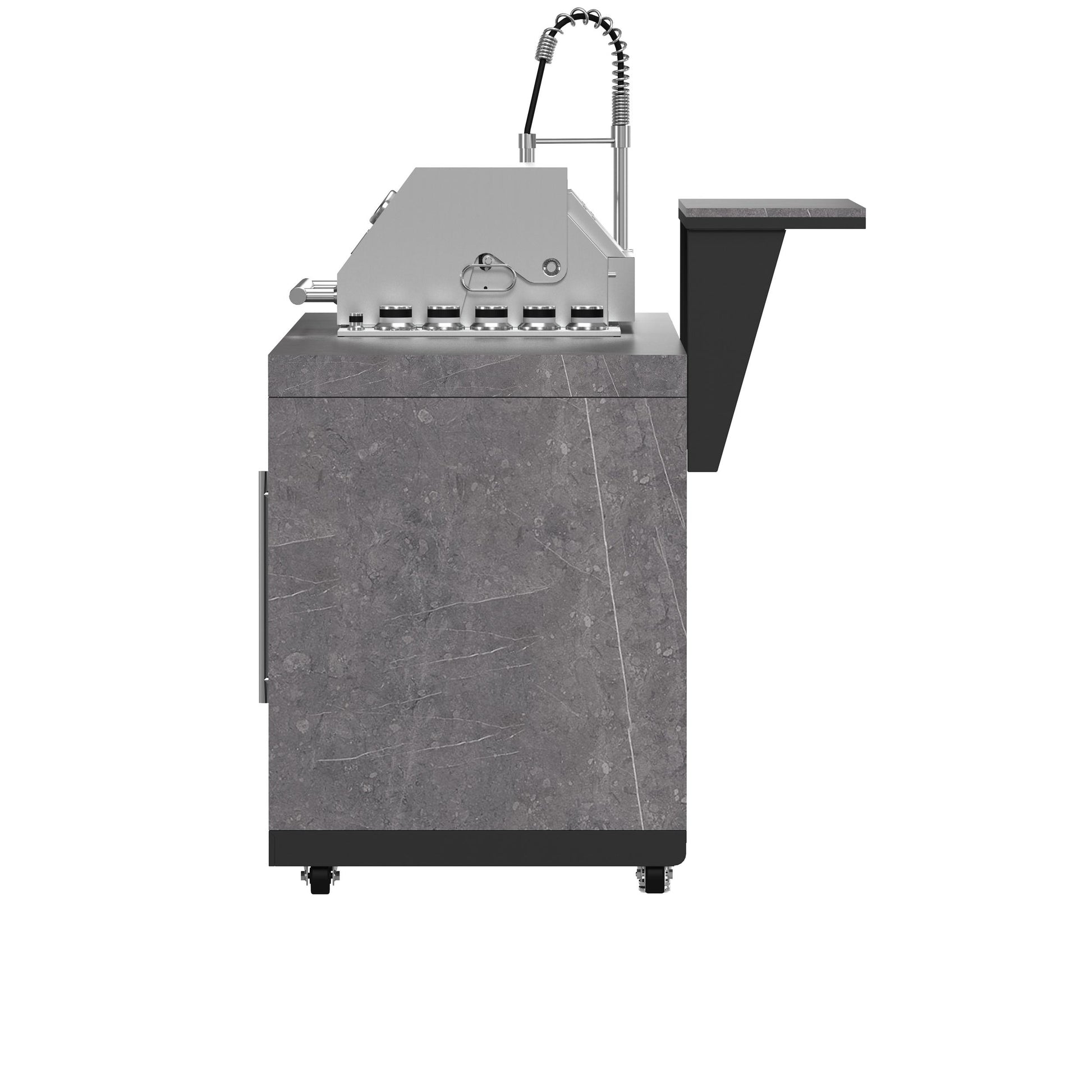 Forno FODKT2544BLK Forno Rimini Outdoor Kitchen 30" Bbq 62,600 Btu, 3 Burners With Sear & Rotisserie, 2.4 Cu.Ft. Beverage Center, Stainless Steel Sink, Black Cabinets & Gray Sintered Stone Countertop