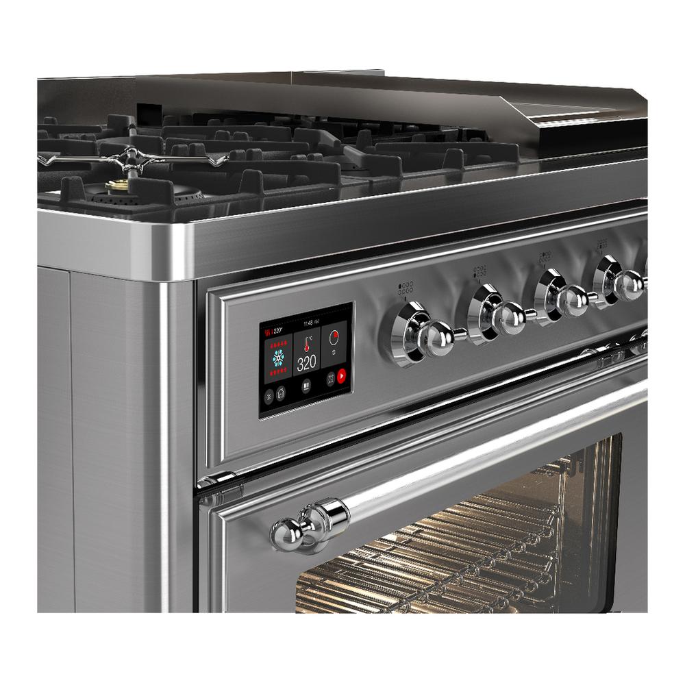 Ilve UM48FNR3SSCLP Ilve Um48Fnr3Ssclp Majestic Iii 48 Inch Dual Fuel Range With 8 Burners And Griddle, Dual Function Burner Up To 25,000 Btu (Liquid Propane, Triple Glass Door, Stainless Steel, Chrome)