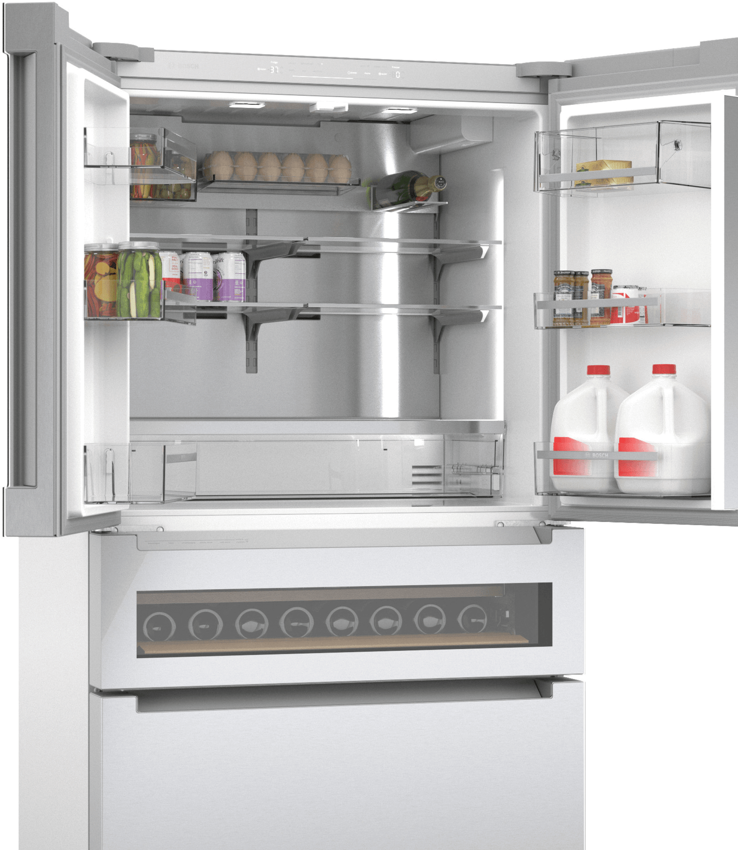 Bosch B36CL84ENG 800 Series, French Door Bottom Mount Refrigerator, Glass Door, 36'', Stainless Steel