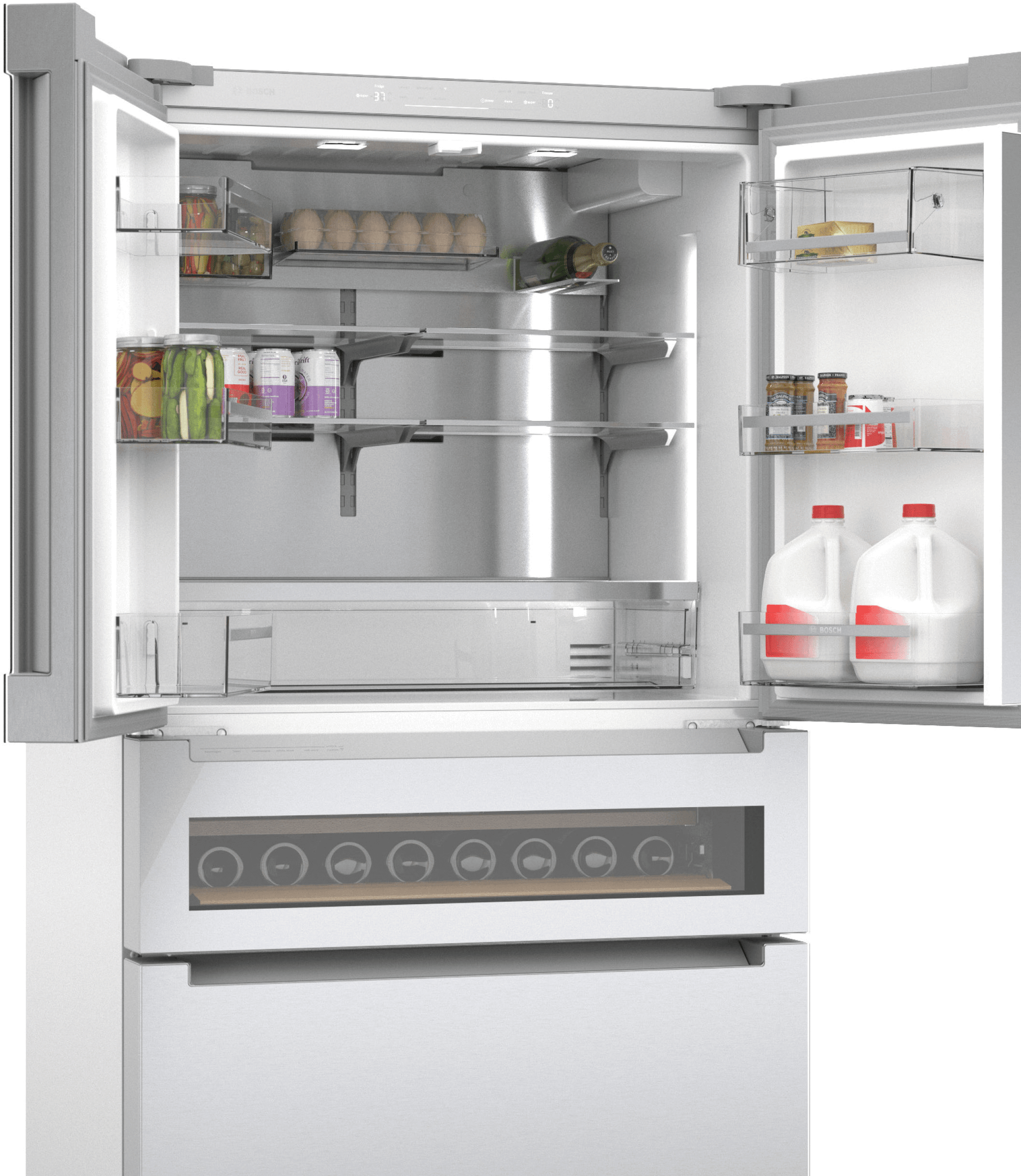 Bosch B36CL84ENG 800 Series, French Door Bottom Mount Refrigerator, Glass Door, 36'', Stainless Steel