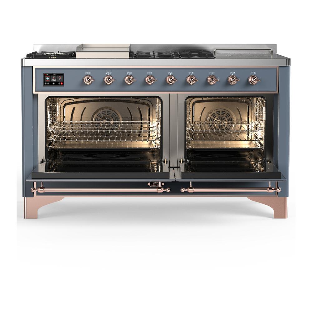 Ilve UM60FSNR3BGP Ilve Um60Fsnr3Bgp Majestic Iii 60 Inch Dual Fuel Range With 7 Burners, Griddle And French Top, Dual Function Burner With Up To 25,000 Btu (Natural Gas, Triple Glass Door, Blue Grey, Copper)