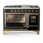 Ilve UM48FNR3BKG Ilve Um48Fnr3Bkg Majestic Iii 48 Inch Dual Fuel Range With 8 Burners And Griddle, Dual Function Burner Up To 25,000 Btu (Natural Gas, Triple Glass Door, Glossy Black, Brass)