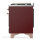 Ilve UM60FQNR3BUPLP Ilve Um60Fqnr3Buplp Majestic Iii 60 Inch Dual Fuel Range With 9 Burners And Griddle, Dual Function Burner Up To 25,000 Btu (Liquid Propane, Solid Door, Burgundy, Copper)