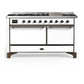 Ilve UM60FQNR3WHBLP Ilve Um60Fqnr3Whblp Majestic Iii 60 Inch Dual Fuel Range With 9 Burners And Griddle, Dual Function Burner Up To 25,000 Btu (Liquid Propane, Solid Door, White, Burnished)