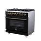 Forno FFSGS612536BLK Forno Massimo 36 Inch Freestanding Dual Fuel Range In Black With Antique Brass Accessories, 6 Burners, 5.36 Cu. Ft. Convection Oven