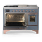 Ilve UM48FSNR3BGP Ilve Um48Fsnr3Bgp Majestic Iii 48 Inch Dual Fuel Range With 5 Black Brass Burners, Griddle And French Top, Dual Function Burner Up To 25,000 Btu (Natural Gas, Triple Glass Door, Blue Grey, Copper)