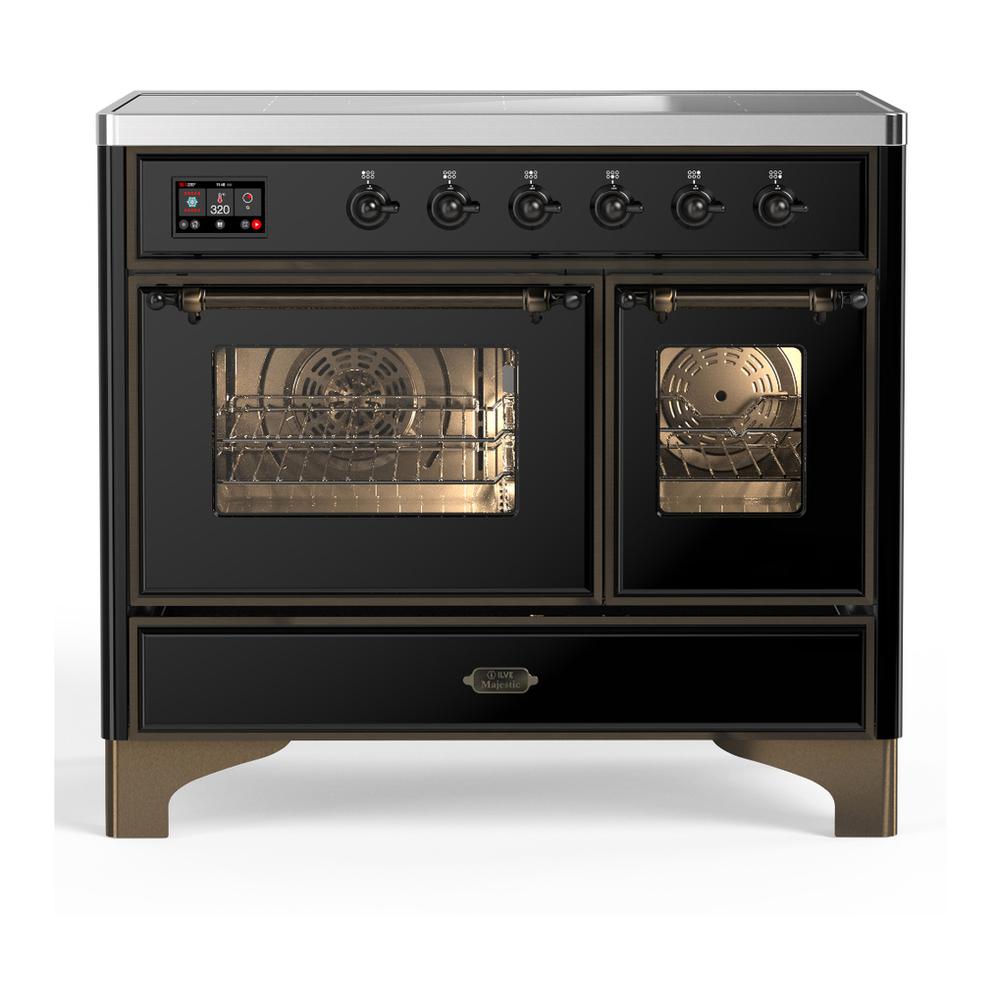 Ilve UMDIB40NR3BKB Ilve Umdib40Nr3Bkb Majestic Iii 40 Inch Induction Range With 6 Elements, 3.82 Cu. Ft. Total Oven Capacity (Triple Glass Door, Glossy Black, Burnished)