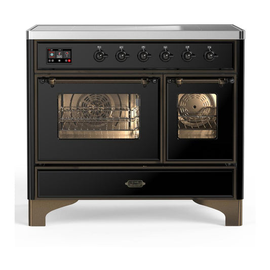 Ilve UMDIB40NR3BKB Ilve Umdib40Nr3Bkb Majestic Iii 40 Inch Induction Range With 6 Elements, 3.82 Cu. Ft. Total Oven Capacity (Triple Glass Door, Glossy Black, Burnished)