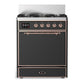 Ilve UM30QNR3MGP Ilve Um30Qnr3Mgp Majestic Iii 30 Inch Dual Fuel Range With 5 Black Brass Burners, Dual Function Burner Up To 25,000 Btu (Natural Gas, Solid Door, Graphite Matte, Copper)