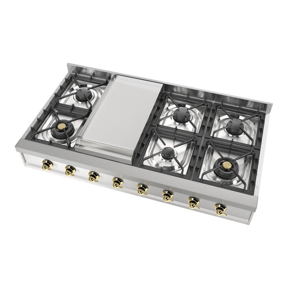 Ilve UHCP48FNSSG Ilve Uhcp48Fnssg Nostalgie Ii 48 Inch Built-In Gas Rangetop With Griddle, In Stainless Steel (Natural Gas)