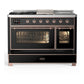 Ilve UM48FSNR3BKP Ilve Um48Fsnr3Bkp Majestic Iii 48 Inch Dual Fuel Range With 5 Black Brass Burners, Griddle And French Top, Dual Function Burner Up To 25,000 Btu (Natural Gas, Triple Glass Door, Glossy Black, Copper)
