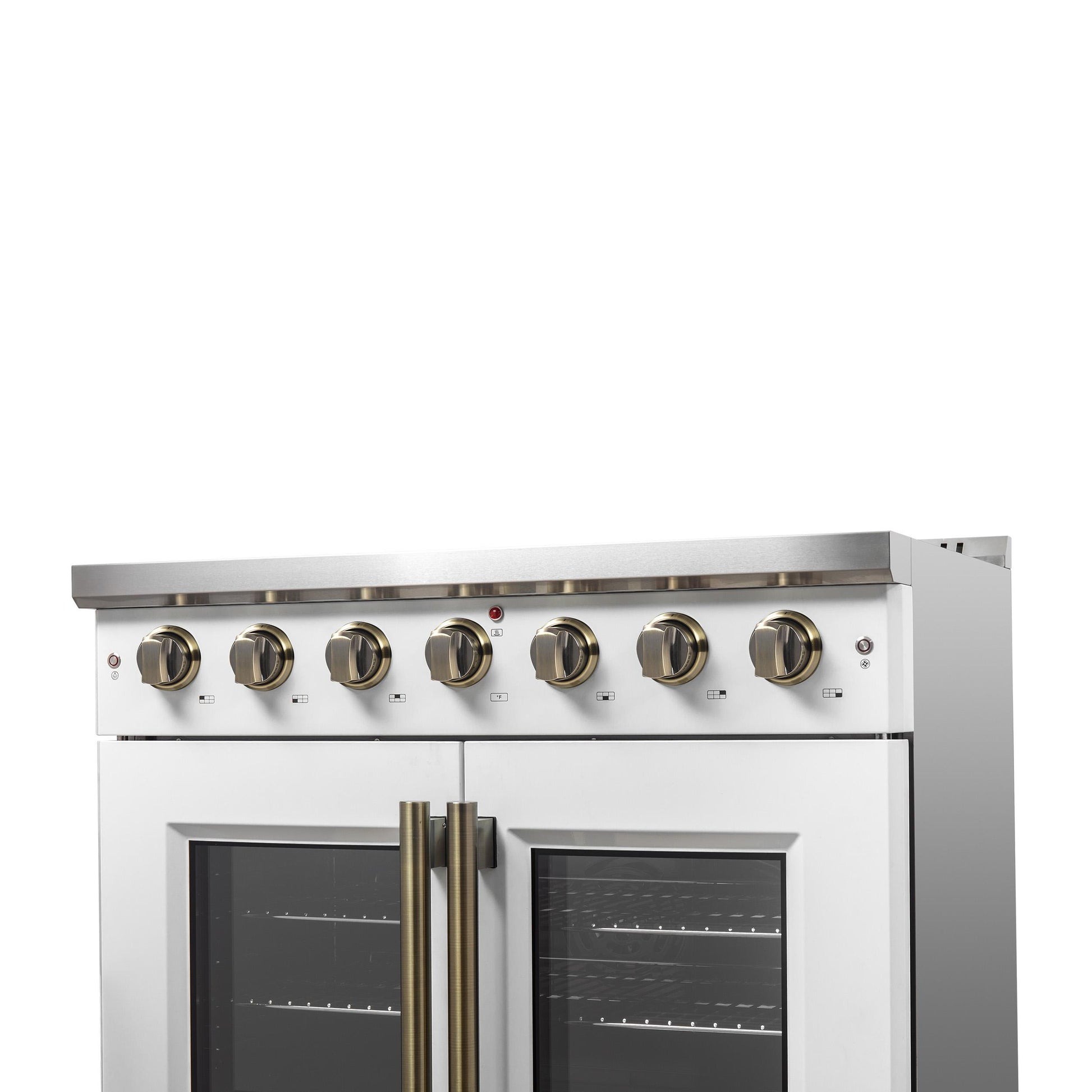 Forno FFSGS644436WHT Forno Galiano 36-Inch French Door Gas Range White And Antique Brass Design, 6 Sealed Burners 83,000 Btu, 5.36 Cu.Ft. Convection Oven