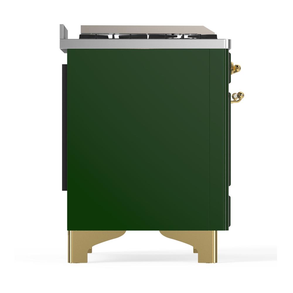 Ilve UM48FSNR3EGGLP Ilve Um48Fsnr3Egglp Majestic Iii 48 Inch Dual Fuel Range With 5 Black Brass Burners, Griddle And French Top, Dual Function Burner Up To 25,000 Btu (Liquid Propane, Triple Glass Door, Emerald Green, Brass)