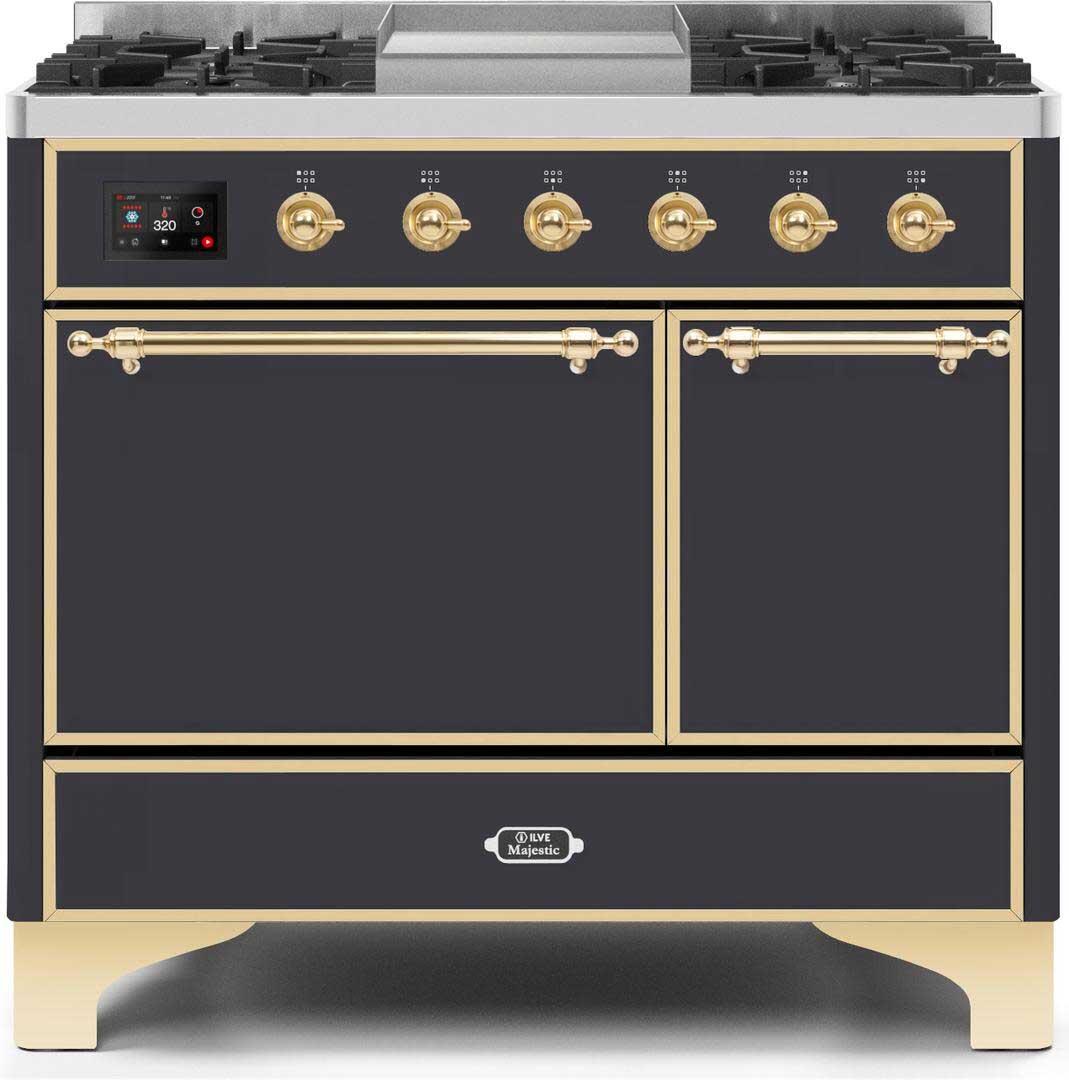 Ilve UMD10FDQNS3MGG Majestic Ii 40 Inch Dual Fuel Natural Gas Freestanding Range In Matte Graphite With Brass Trim