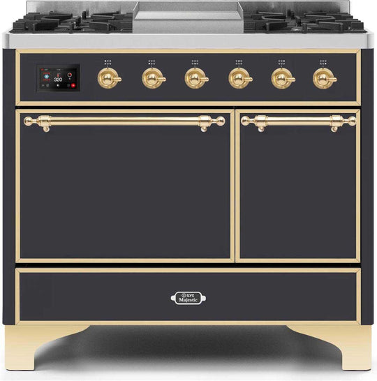 Ilve UMD10FDQNS3MGG Majestic Ii 40 Inch Dual Fuel Natural Gas Freestanding Range In Matte Graphite With Brass Trim