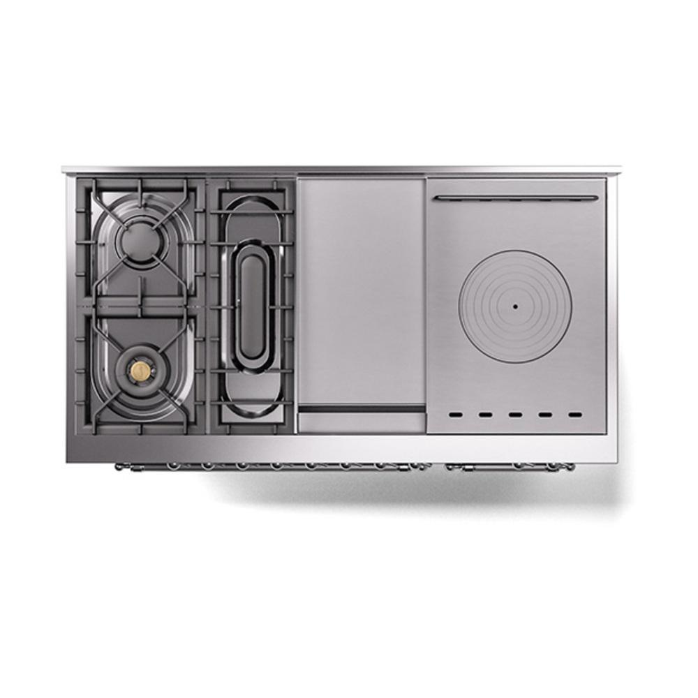Ilve UN48FSQNMPMGCLP Ilve Un48Fsqnmpmgclp Nostalgie Ii Noblesse 48" Dual Fuel Range (5 Sealed Burners + Griddle + French Top, Liquid Propane, Solid Door, Graphite Matte, Chrome)