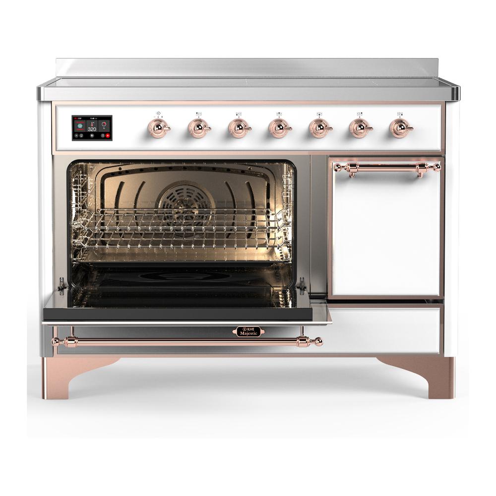 Ilve UMIB48QNR3WHP Ilve Umib48Qnr3Whp Majestic Iii 48 Inch Induction Range With 6 Elements, 5.02 Cu. Ft. Total Oven Capacity (Solid Door, White, Copper)