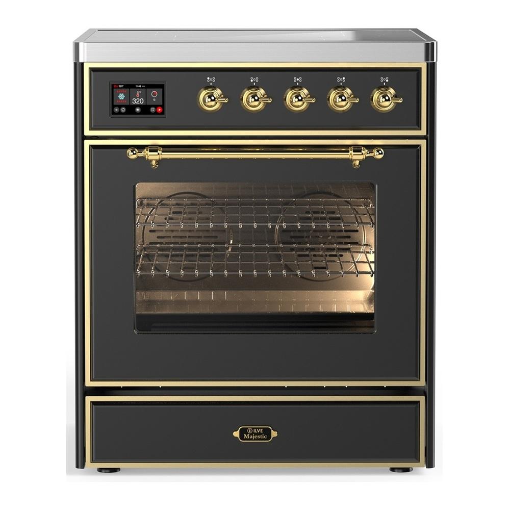 Ilve UMIB30NR3MGG Ilve Umib30Nr3Mgg Majestic Iii 30 Inch Induction Range With 4 Elements, 4 Cu. Ft. Oven Capacity (Triple Glass Door, Graphite Matte, Brass)