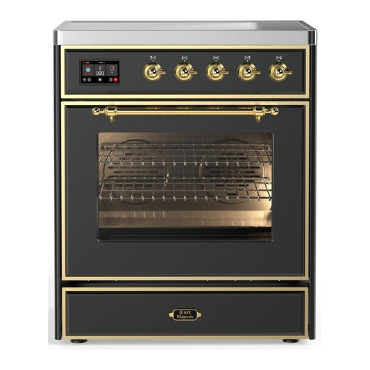 Ilve UMIB30NR3MGG Ilve Umib30Nr3Mgg Majestic Iii 30 Inch Induction Range With 4 Elements, 4 Cu. Ft. Oven Capacity (Triple Glass Door, Graphite Matte, Brass)