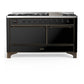 Ilve UM60FQNR3BKB Ilve Um60Fqnr3Bkb Majestic Iii 60 Inch Dual Fuel Range With 9 Burners And Griddle, Dual Function Burner Up To 25,000 Btu (Natural Gas, Solid Door, Glossy Black, Burnished)