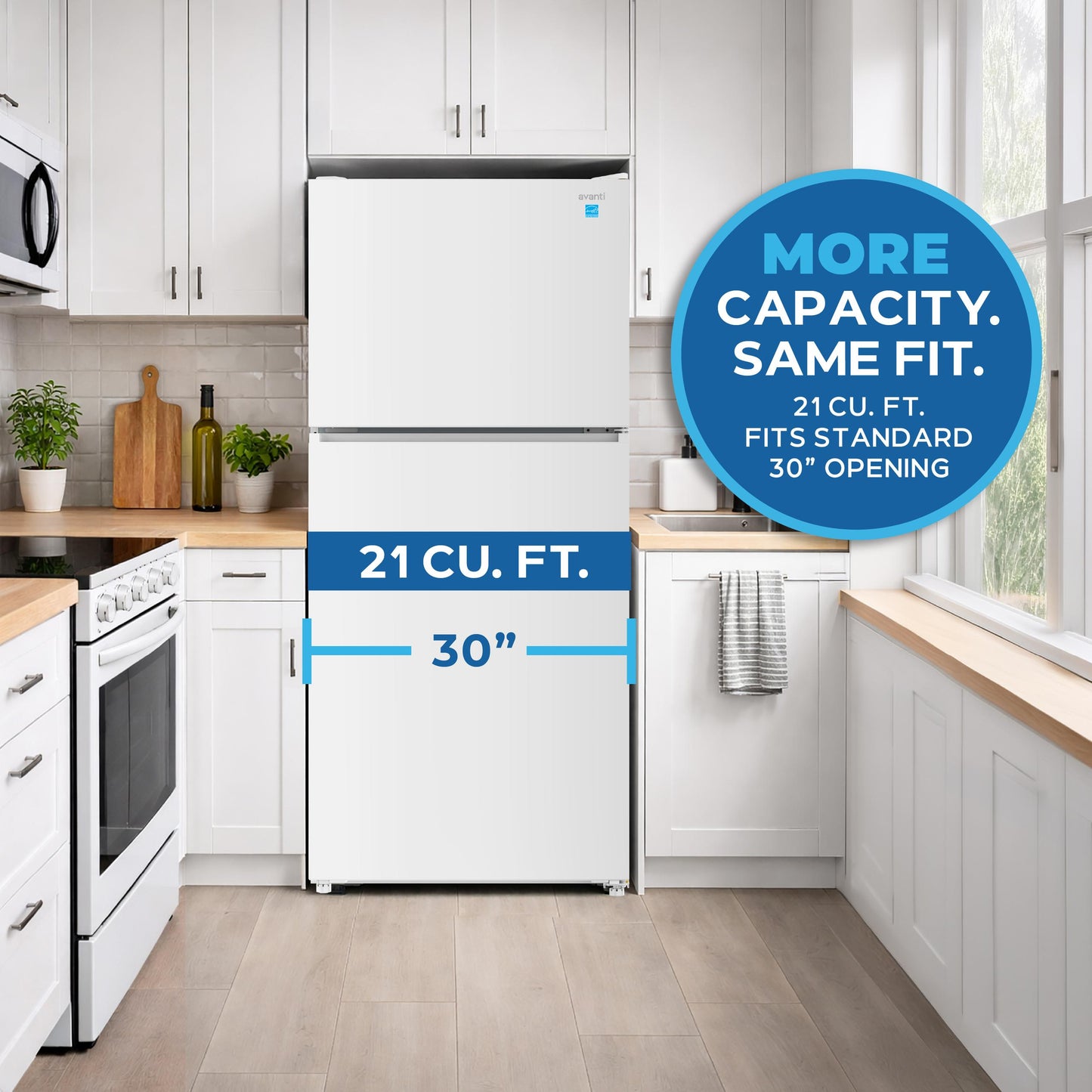 Avanti AVFF21DLJM0W Avanti Maxxspace Insulation™ Technology Garage-Ready Frost-Free Ice Maker-Ready Refrigerator, 21 Cu. Ft., Energy Star, White (Avff21Dljm0W)