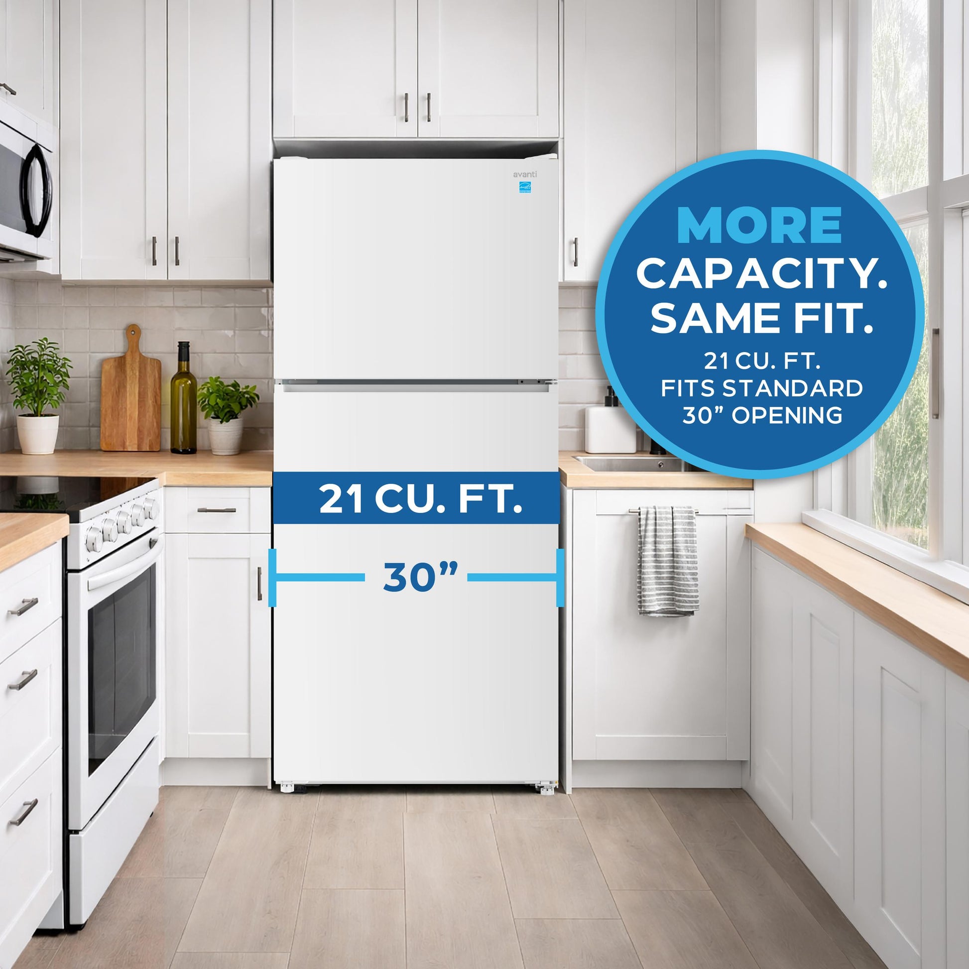 Avanti AVFF21DLJM0W Avanti Maxxspace Insulation™ Technology Garage-Ready Frost-Free Ice Maker-Ready Refrigerator, 21 Cu. Ft., Energy Star, White (Avff21Dljm0W)