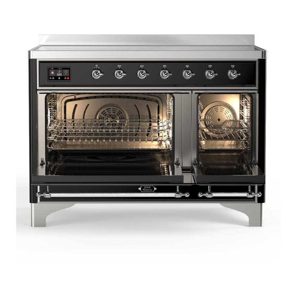 Ilve UMIB48QNR3BKC Ilve Umib48Qnr3Bkc Majestic Iii 48 Inch Induction Range With 6 Elements, 5.02 Cu. Ft. Total Oven Capacity (Solid Door, Glossy Black, Chrome)