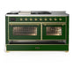 Ilve UM60FSNR3EGGLP Ilve Um60Fsnr3Egglp Majestic Iii 60 Inch Dual Fuel Range With 7 Burners, Griddle And French Top, Dual Function Burner With Up To 25,000 Btu (Liquid Propane, Triple Glass Door, Emerald Green, Brass)