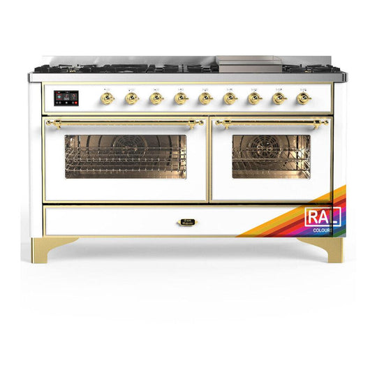 Ilve UM60FNR3RAGLP Ilve Um60Fnr3Raglp Majestic Iii 60 Inch Dual Fuel Range With 9 Burners And Griddle, Dual Function Burner Up To 25,000 Btu (Liquid Propane, Triple Glass Door, Ral, Brass)