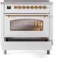Ilve UPI366NMPWHG Nostalgie Ii 36 Inch Electric Freestanding Range In White With Brass Trim