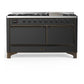 Ilve UM60FQNR3MGB Ilve Um60Fqnr3Mgb Majestic Iii 60 Inch Dual Fuel Range With 9 Burners And Griddle, Dual Function Burner Up To 25,000 Btu (Natural Gas, Solid Door, Graphite Matte, Burnished)