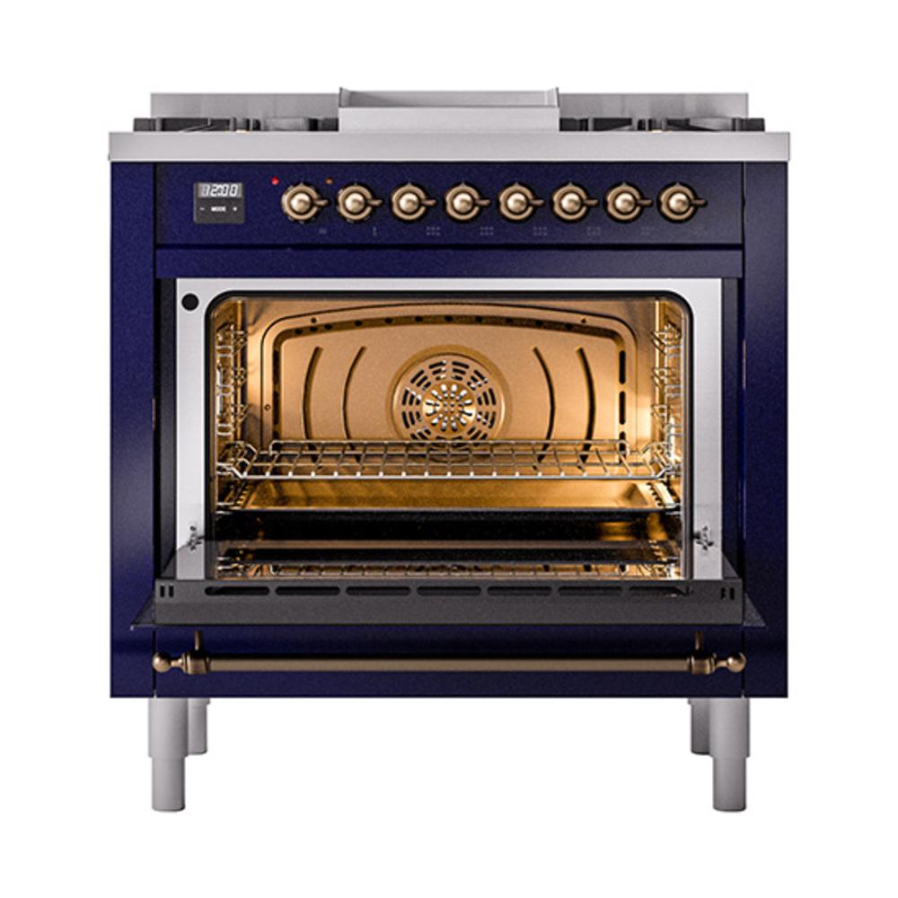 Ilve UN36FQNMPMBB Ilve Un36Fqnmpmbb Nostalgie Ii Noblesse 36" Dual Fuel Range (Natural Gas, Solid Door, Midnight Blue, Burnished)