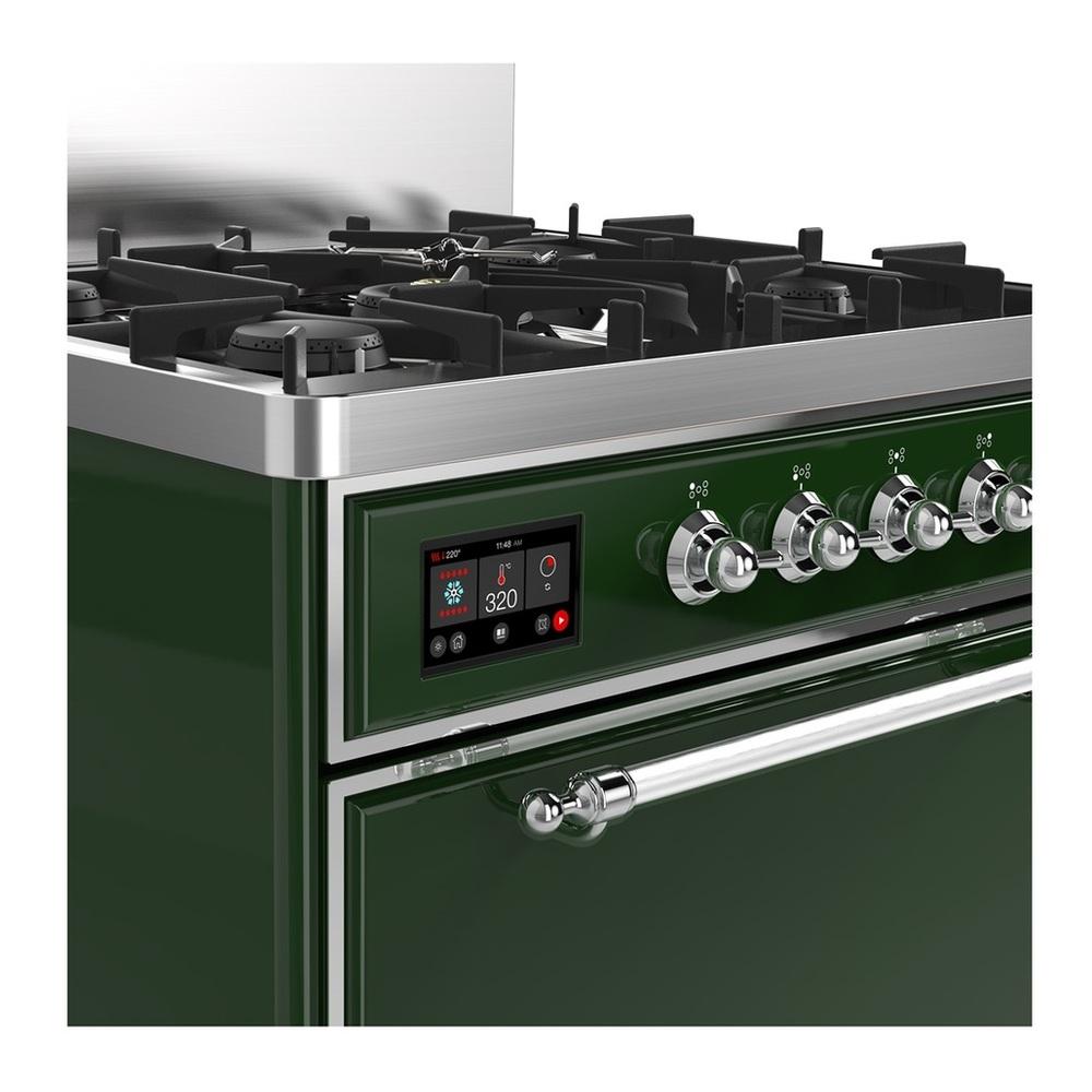 Ilve UM30QNR3EGC Ilve Um30Qnr3Egc Majestic Iii 30 Inch Dual Fuel Range With 5 Black Brass Burners, Dual Function Burner Up To 25,000 Btu (Natural Gas, Solid Door, Emerald Green, Chrome)