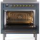Ilve UPI366NMPBGG Nostalgie Ii 36 Inch Electric Freestanding Range In Blue Grey With Brass Trim