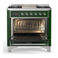 Ilve UM36FQNR3EGCLP Ilve Um36Fqnr3Egclp Majestic Iii 36 Inch Dual Fuel Range With 6 Black Brass Burners And Griddle, Dual Function Burner Up To 25,000 Btu (Solid Door, Emerald Green, Chrome, Liquid Propane)